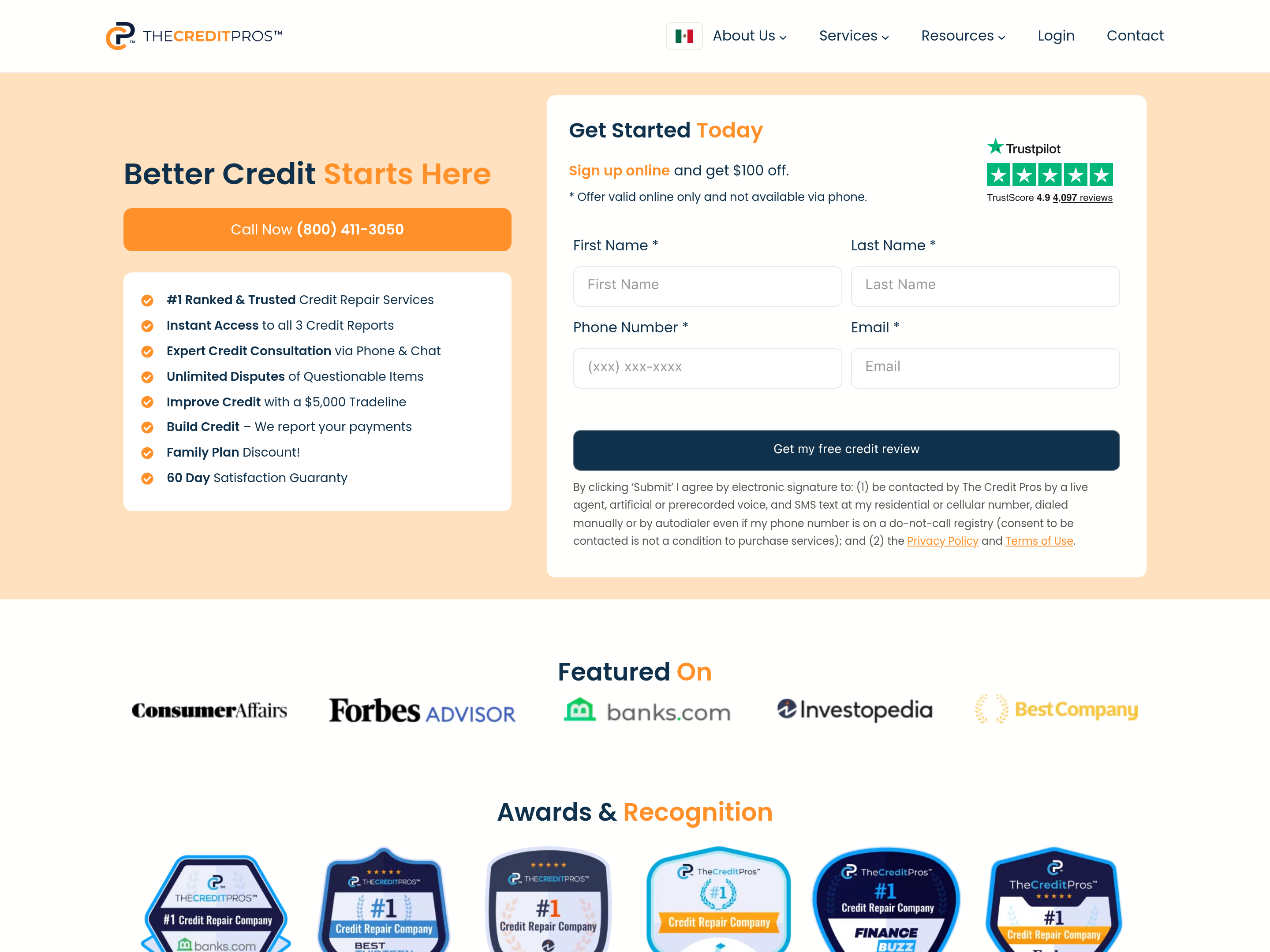 The Credit Pros website screenshot